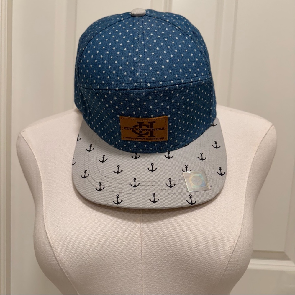 City Hunter Denim Top, Grey Rim With Stars On The Top And Anchors On The Rim
